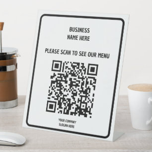 Custom Business Modern Zwart QR Code Menu Reclamebord Met Voetstuk