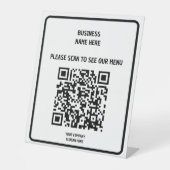 Custom Business Modern Zwart QR Code Menu Reclamebord Met Voetstuk (Voorkant)