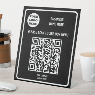 Custom Business Modern Zwart QR Code Menu Reclamebord Met Voetstuk