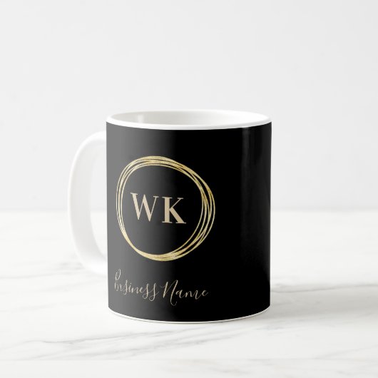 Custom Business Monogram Zwart Goud Koffiemok (Voorkant links)