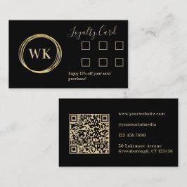 Custom Business Monogram Zwart Goud Loyaliteit Visitekaartje