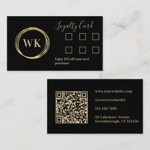 Custom Business Monogram Zwart Goud Loyaliteit Visitekaartje