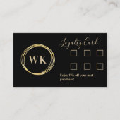 Custom Business Monogram Zwart Goud Loyaliteit Visitekaartje (Voorkant)