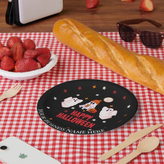 Custom Business Name, Text & Ghost Halloween Papieren Bordje (Picknick)
