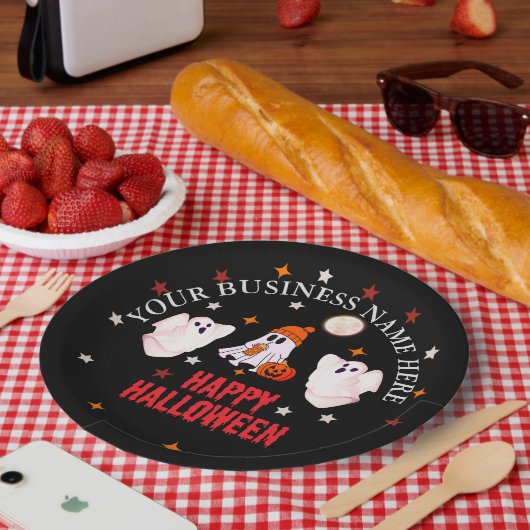 Custom Business Name, Text & Ghost Halloween Papieren Bordje (Picknick)