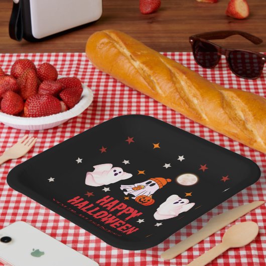 Custom Business Name, Text & Ghost Halloween Papieren Bordje (Picknick)