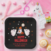Custom Business Name, Text & Ghost Halloween Papieren Bordje (Feest)
