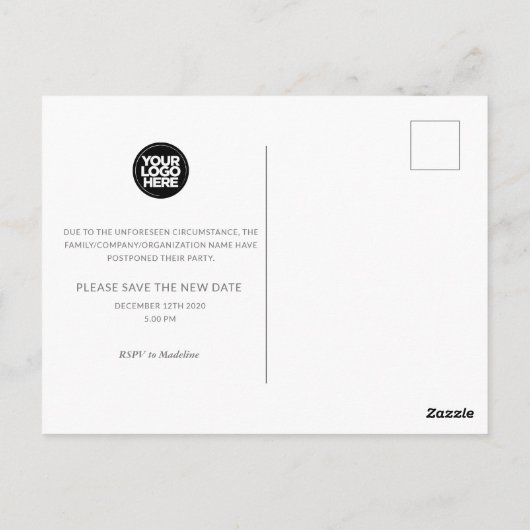 Custom Business Party Uitstel Datum wijzigen Briefkaart (Achterkant)