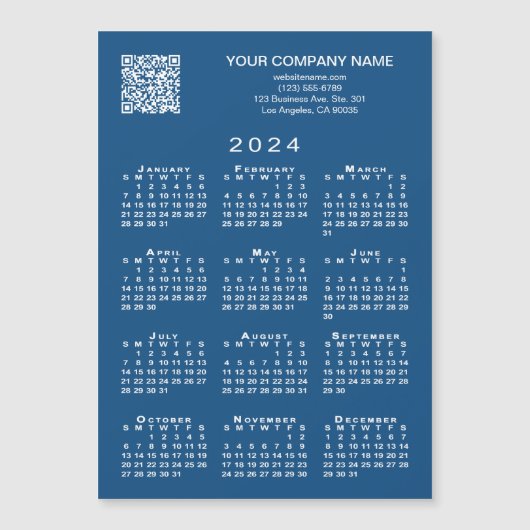 Custom Business QR Code 2024 Kalender Blauwe Magne (Voorkant)