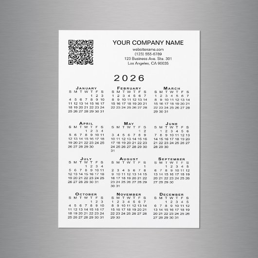 Custom Business QR Code 2026 Calendar Magnet Card