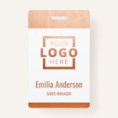 Custom Business Roos Gold Logo Barcode Employee Badge (Voorkant)