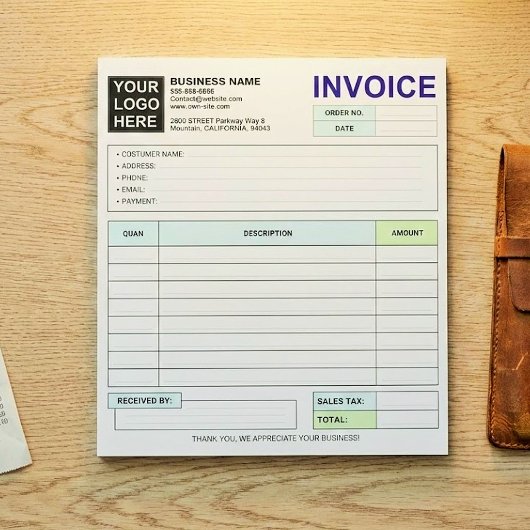 Custom Business Sales Invoice Forms, Company Logo Notitieblok