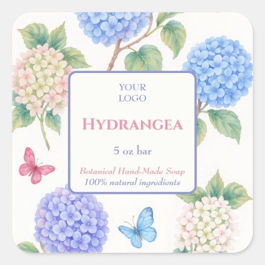 Custom Business Sticker voor Hydrangeas zeep (Voorkant)