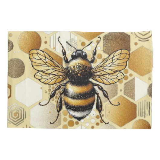 Custom Busy Bee op Honingraat: Zeshoeken en Cirkel Kussensloop (Achterkant-Links)