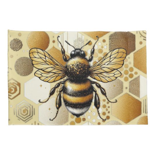 Custom Busy Bee op Honingraat: Zeshoeken en Cirkel Kussensloop (Achterkant-Rechts)