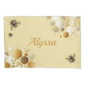 Custom Busy Bee op Honingraat: Zeshoeken en Cirkel Kussensloop (Voorkant-Links)