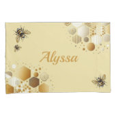 Custom Busy Bee op Honingraat: Zeshoeken en Cirkel Kussensloop (Voorkant-Rechts)