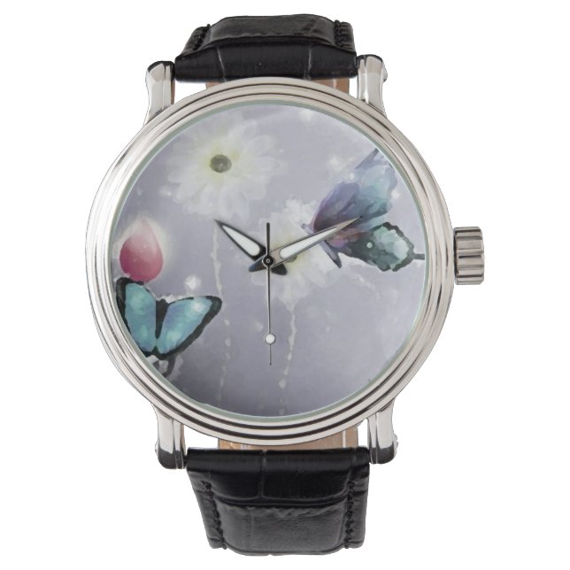 Custom butterfly blue horloge (Voorkant)