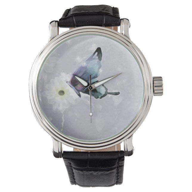Custom butterfly blue horloge (Voorkant)
