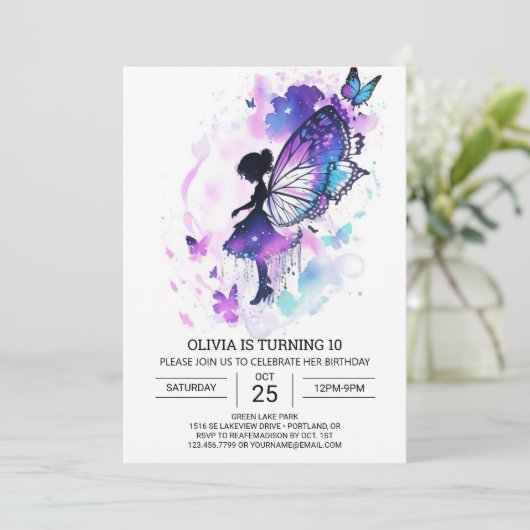 Custom Butterfly Fairy Verjaardag Kaart (Staand voorkant)