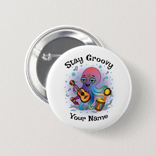 Custom Button | Retro Octopus | Name & Text (Voorkant /achterkant)