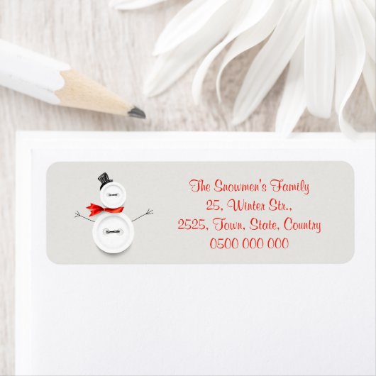Custom Button Snowman Return Address Label (Insitu)