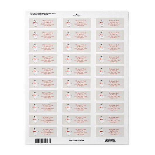 Custom Button Snowman Return Address Label (Full Sheet)