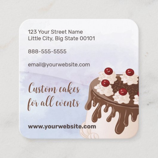 Custom Cakes Bakkerij Paarse aquarel Vierkante Visitekaartje (Voorkant)