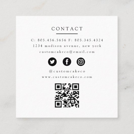 Custom Cakes Bakkerij Visitekaartje QR-code (Achterkant)