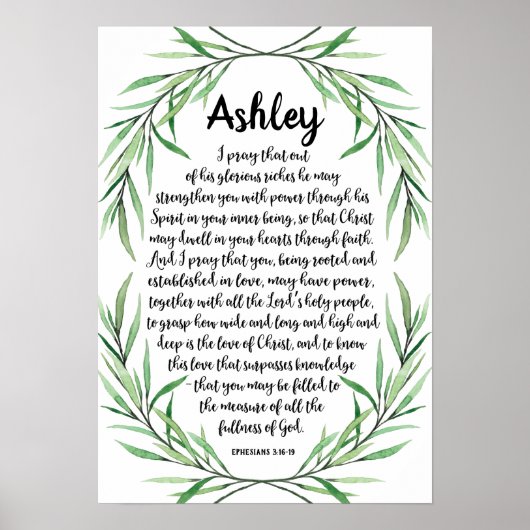 Custom Calligraphy Prayer Poster, Eph. 3:16-19 Poster (Voorkant)