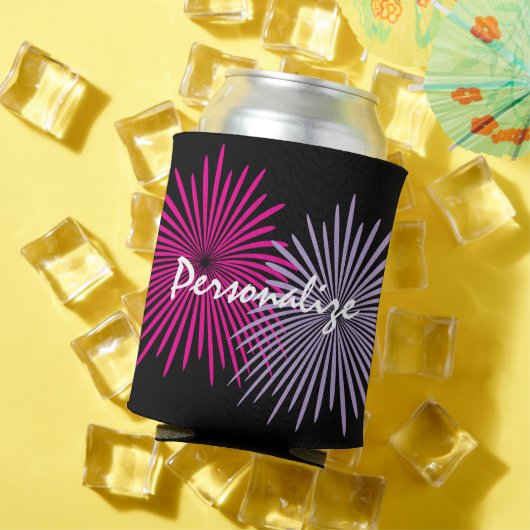 Custom can cooler with pink fireworks design (Insitu Zomer)