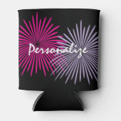 Custom can cooler with pink fireworks design (Voorkant)