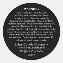 Custom Candle Warning Label Zwart op Witte Matte