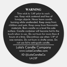 Custom Candle Warning Label Zwart op Witte Matte