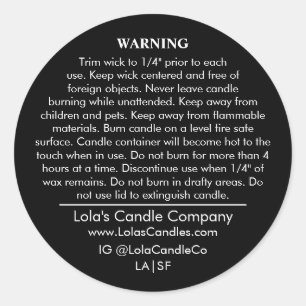 Custom Candle Warning Label Zwart op Witte Matte