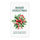 Custom Candy Cane Merry Christmas Gift Label (Voorkant)