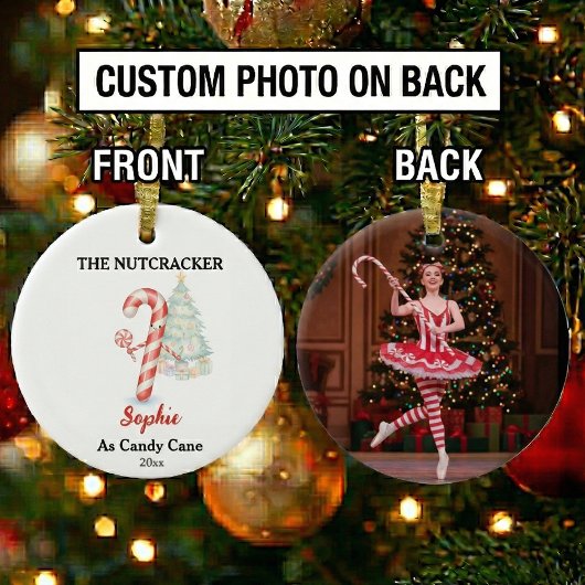 Custom Candy Cane Nutcracker Photo Christmas Keramisch Ornament