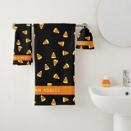Custom Candy Corn Addict Zwart Halloween Treats Bad Handdoek