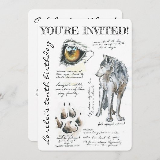 Custom Canis Lupus Wolf Illustratie Uitnodiging (Voorkant / Achterkant)