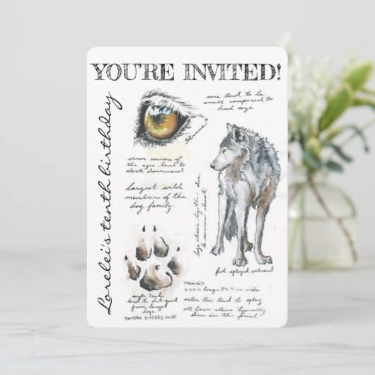 Custom Canis Lupus Wolf Illustratie Uitnodiging (Staand voorkant)