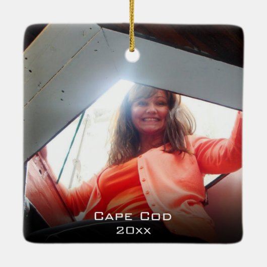 Custom Cape Cod Lighthouse Travel 2 Foto Modern Keramisch Ornament (Achterkant)