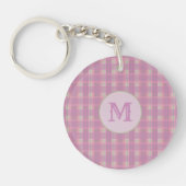 Custom Capital Initial Pink Plaid Stripe Key Chain Sleutelhanger (Voorkant)