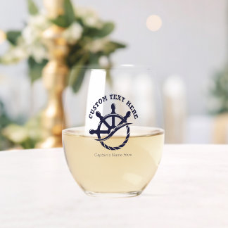 Custom Captain Boat Nautical Gift Wijnglas Zonder Voet