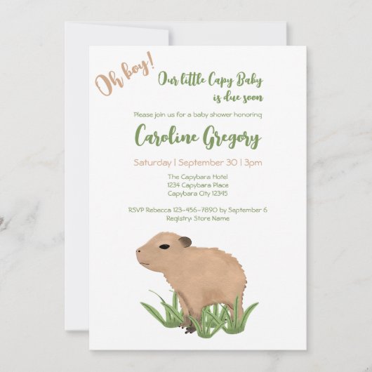 Custom Capy Baby Boy Capybara Pun Baby shower Kaart (Voorkant)