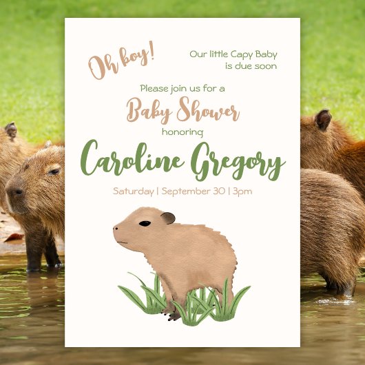 Custom Capy Baby Oh Boy Capybara Baby shower Kaart