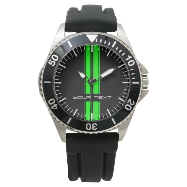 Custom Car Watch - Racing Stripes Groen Horloge (Voorkant)