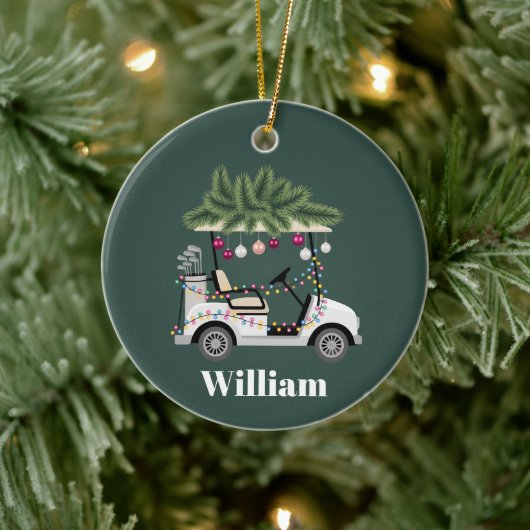 Custom Cart Name Golf Balls Christmas Golfer Keramisch Ornament (Boom)