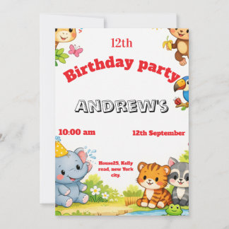 Custom Cartoon Animal Birthday Invitation  Kaart