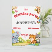Custom Cartoon Animal Birthday Invitation Kaart (Staand voorkant)