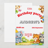Custom Cartoon Animal Birthday Invitation Kaart (Voorkant / Achterkant)